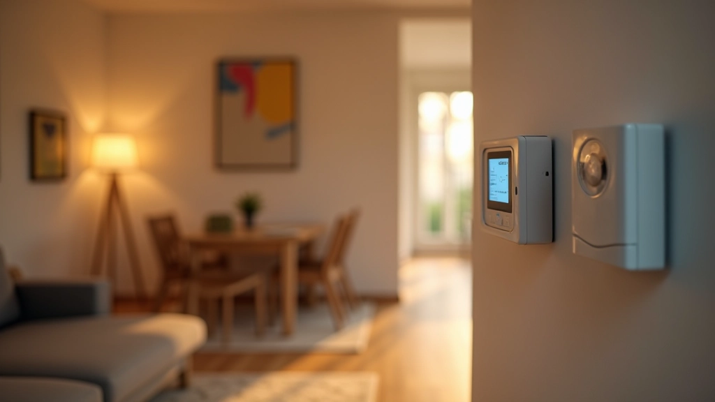 Moderne Wohnung mit Heizungsanlage und Energiemessgeräten, warmes Licht zeigt nachhaltige Infrastruktur