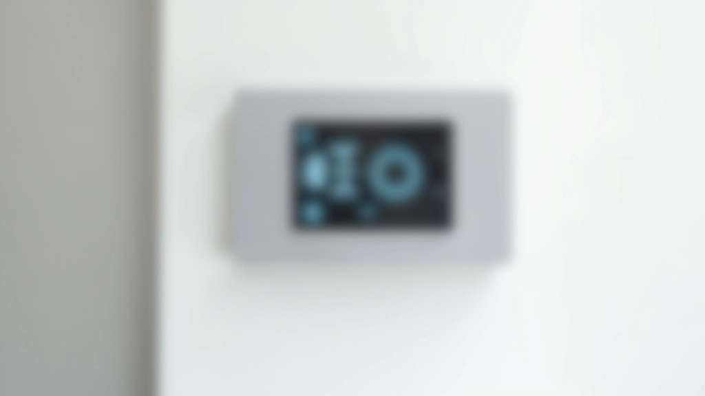 Digitales Thermostat an einer Wand mit Temperaturanzeige und Bedienfeld, modernes Design, klare Beleuchtung
